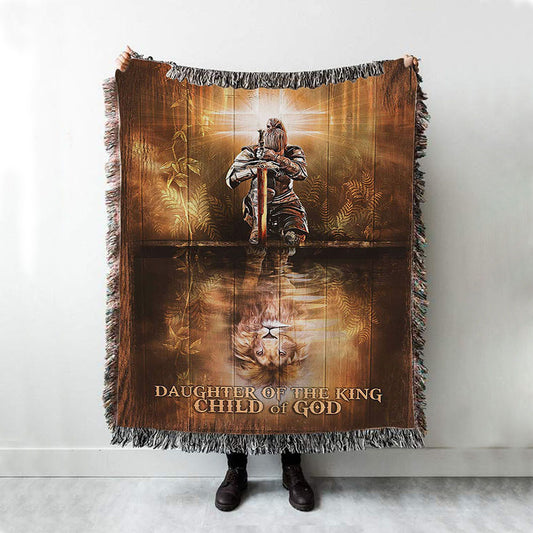 Daughter Of The King Child Of God Woven Blanket - Woman Warrior Lion Of Judah Woven Blanket Art - Bible Verse Throw Blanket - Religious Home Decor