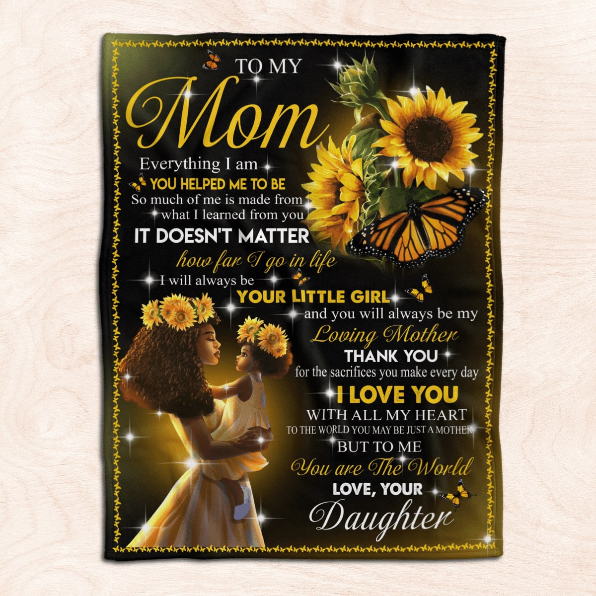 Daughter To Mom Blanket For Black Mom Art Sunflower Fleece Blanket From Daughter, Birthday Gift