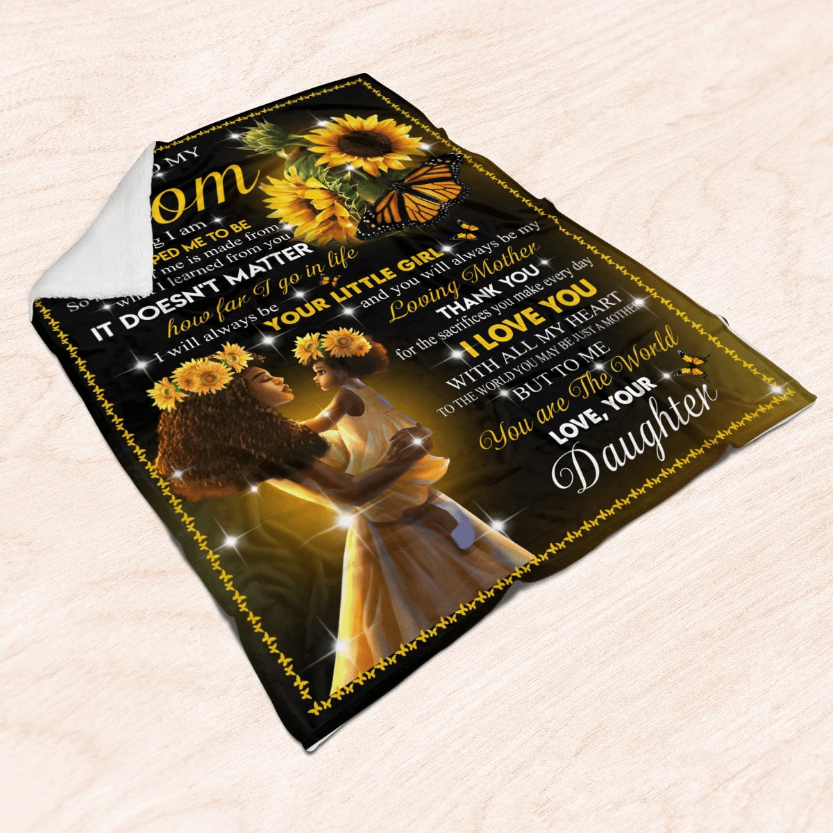 Daughter To Mom Blanket For Black Mom Art Sunflower Fleece Blanket From Daughter, Birthday Gift