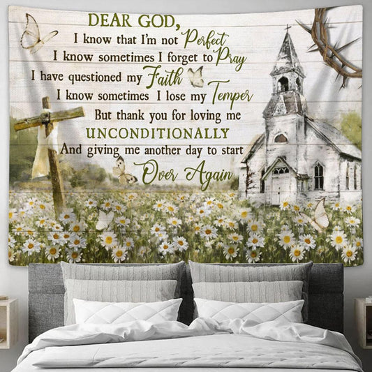 Dear God I Know That I'm Not Perfect Daisy Flower Large Tapestry Art - Christian Wall Art Home Decor - Religious Tapestry Prints