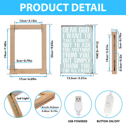 Dear God Simply Thank You For All I Have Frame Lamp Prints - Christian Night Light Decor