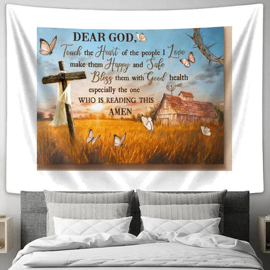Dear God Touch The Heart Of The People I Love Make Them Happy And Safe Tapestry, Tapestries for Living Room Bedroom