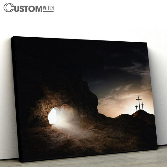 Death Resurrection Jesus Christ Tomb Cross Canvas Pictures - Faith Art - Christian Canvas Wall Art Decor