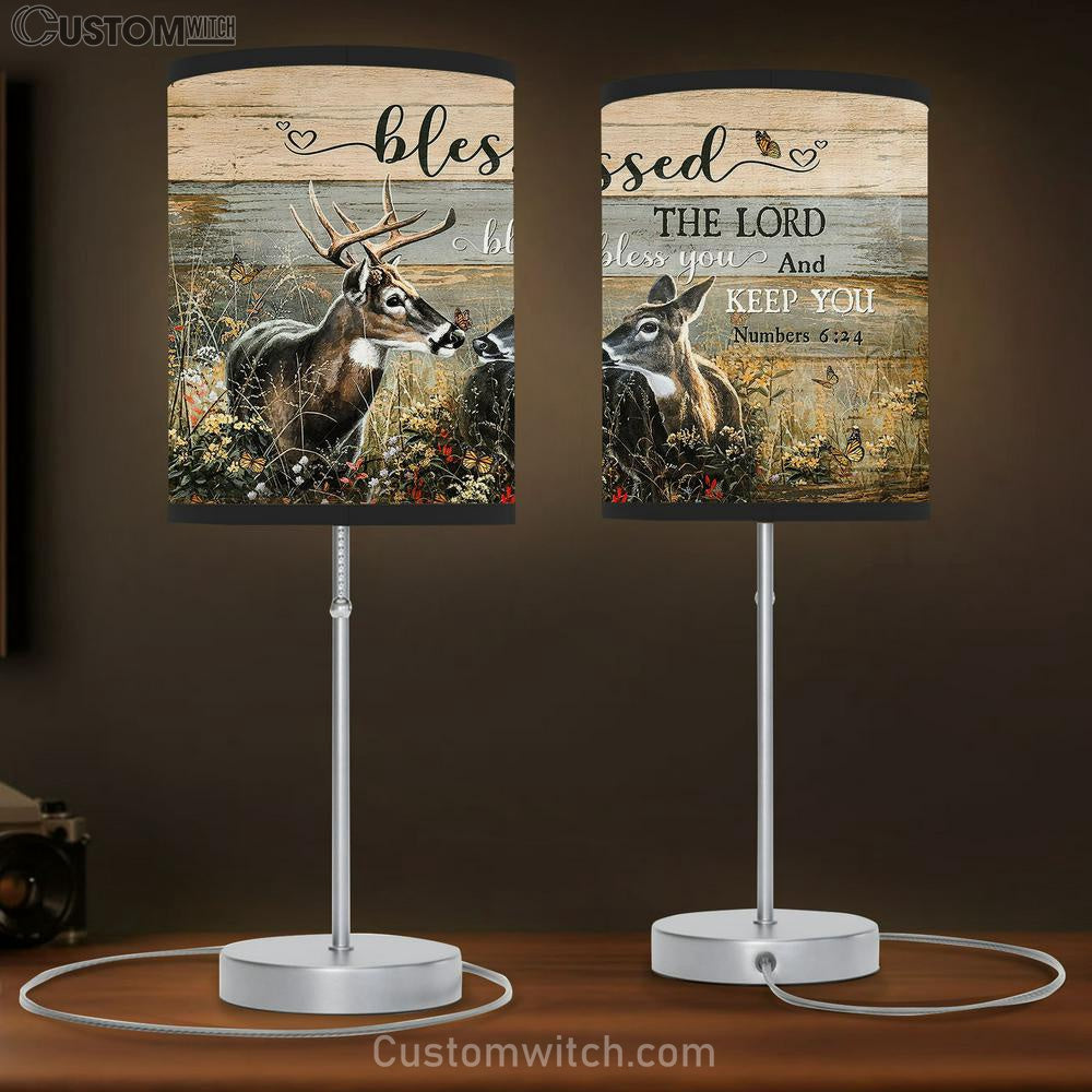 Deer Blessed the Lord bless you and keep you Table Lamb Gift - Bible Verse Table Lamb - Religious Bedroom Decor