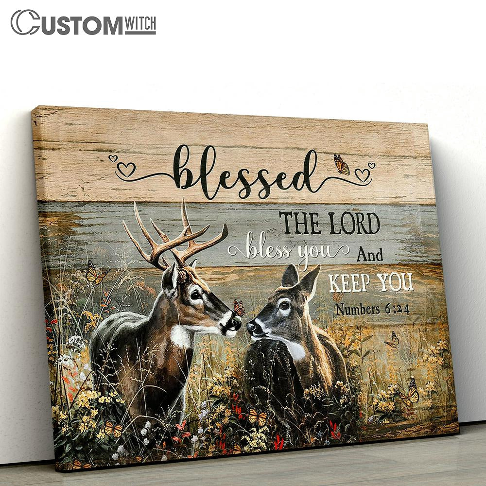 Deer Blessed the Lord bless you and keep you Canvas Wall Art - Bible Verse Canvas - Religious Prints