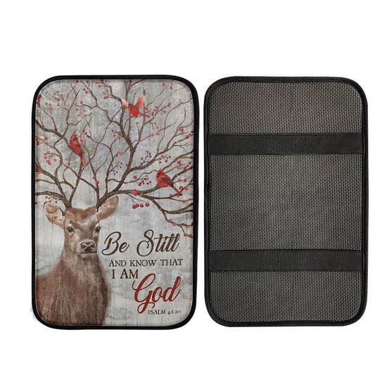 Deer Cardinal Be Still And Know That I Am God Car Center Console Cover, Bible Car Armrest Pad, Christian Car Accessories