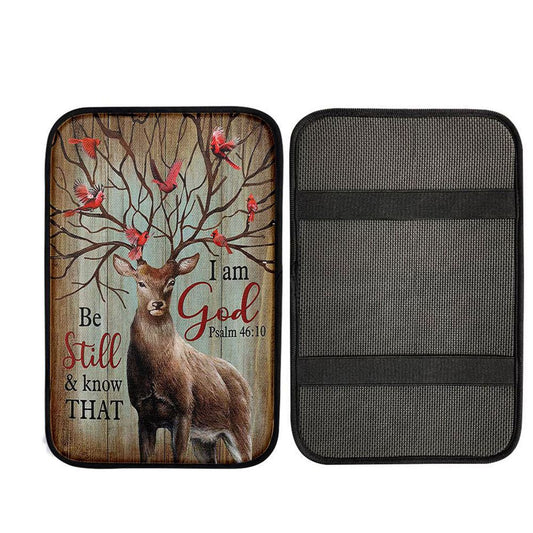 Deer Cardinal Be Still And Know That I Am God Car Center Console Cover, Christian Car Armrest Pad, Christian Car Accessories
