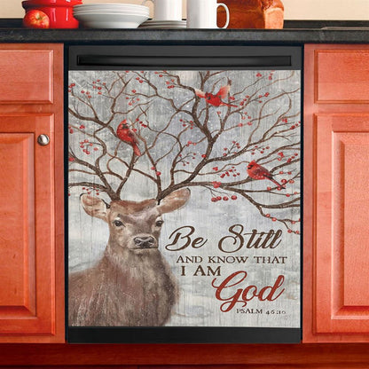 Deer Cardinal Be Still And Know That I Am God Dishwasher Cover, Christian Dishwasher Magnet Cover, Religious Kitchen Decor