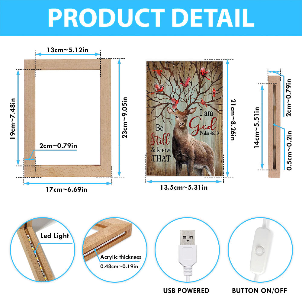 Deer Cardinal Be Still And Know That I Am God Frame Lamp Art - Bible Verse Art - Christian Inspirational Decor