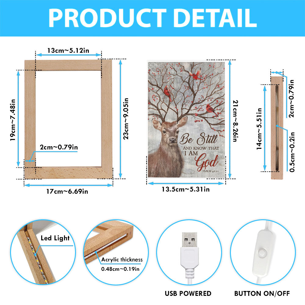 Deer Cardinal Be Still And Know That I Am God Frame Lamp Art - Christian Art Decor - Religious Gifts Night Light