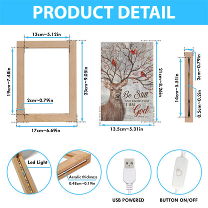 Deer Cardinal Be Still And Know That I Am God Frame Lamp Art - Christian Art Decor - Religious Gifts Night Light