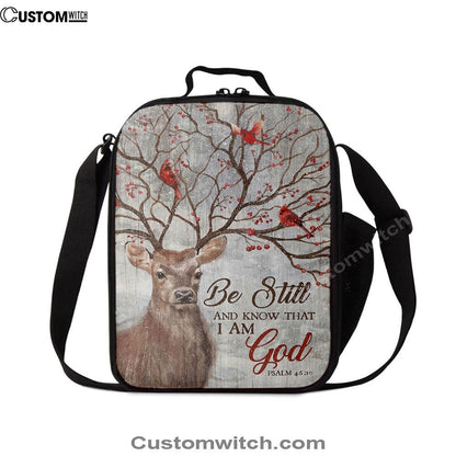 Deer Cardinal Be Still And Know That I Am God Lunch Bag, Christian Lunch Bag For School, Picnic, Religious Lunch Bag