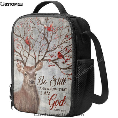Deer Cardinal Be Still And Know That I Am God Lunch Bag, Christian Lunch Bag For School, Picnic, Religious Lunch Bag