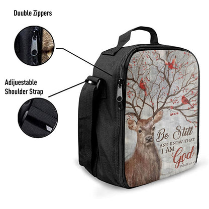 Deer Cardinal Be Still And Know That I Am God Lunch Bag, Christian Lunch Bag For School, Picnic, Religious Lunch Bag