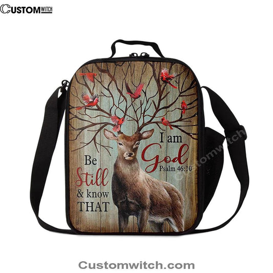 Deer Cardinal Be Still And Know That I Am God Lunch Bag, Christian Lunch Box, Christian Lunch Bag For School, Picnic, Religious Lunch Bag