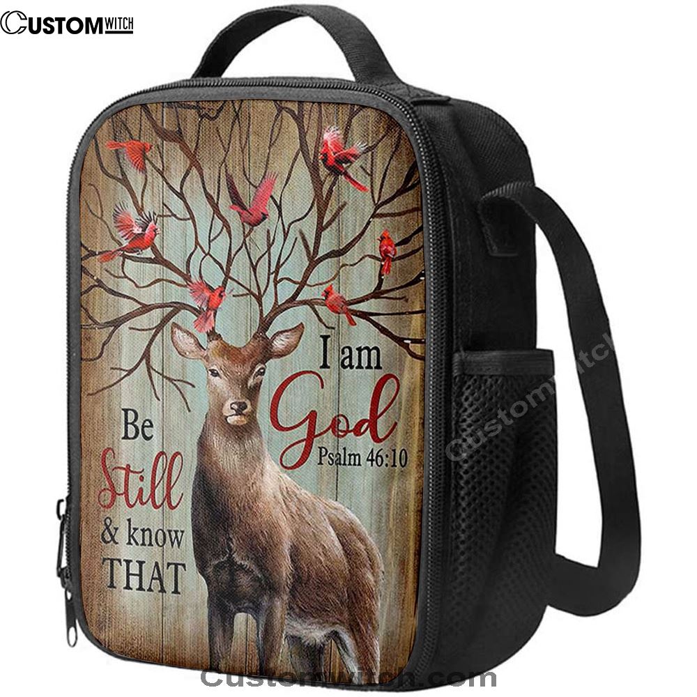 Deer Cardinal Be Still And Know That I Am God Lunch Bag, Christian Lunch Box, Christian Lunch Bag For School, Picnic, Religious Lunch Bag