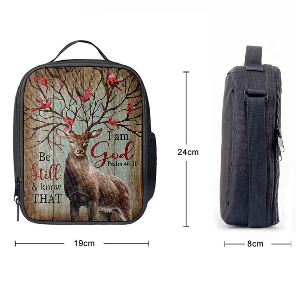 Deer Cardinal Be Still And Know That I Am God Lunch Bag, Christian Lunch Box, Christian Lunch Bag For School, Picnic, Religious Lunch Bag