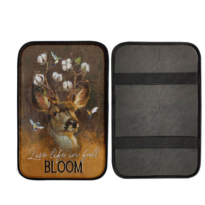 Deer Flower Crown Hummingbird Live Life In Full Bloom Car Center Console Cover, Christian Car Accessories
