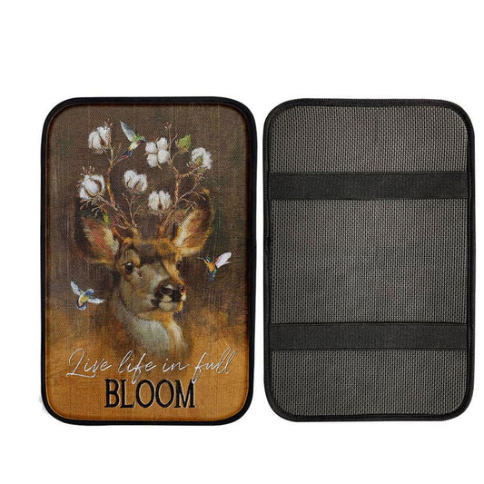 Deer Flower Crown Hummingbird Live Life In Full Bloom Car Center Console Cover, Christian Car Accessories