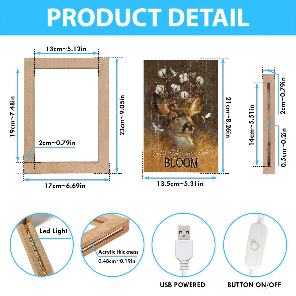 Deer Flower Crown Hummingbird Live Life In Full Bloom Frame Lamp Art - Christian Art - Bible Verse Art - Religious Home Decor