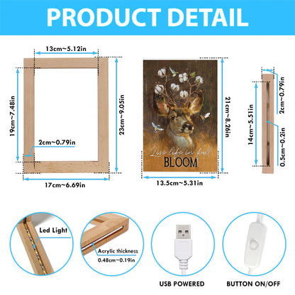 Deer Flower Crown Hummingbird Live Life In Full Bloom Frame Lamp Art - Christian Art - Bible Verse Art - Religious Home Decor