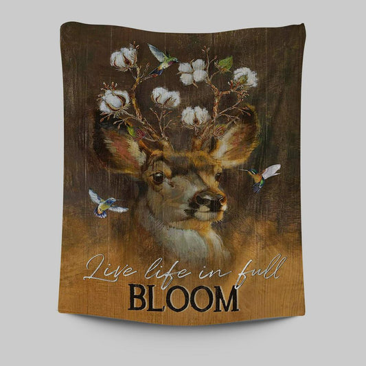 Deer Flower Crown Hummingbird Live Life In Full Bloom Tapestry Art - Christian Art - Bible Verse Wall Art - Religious Home Decor