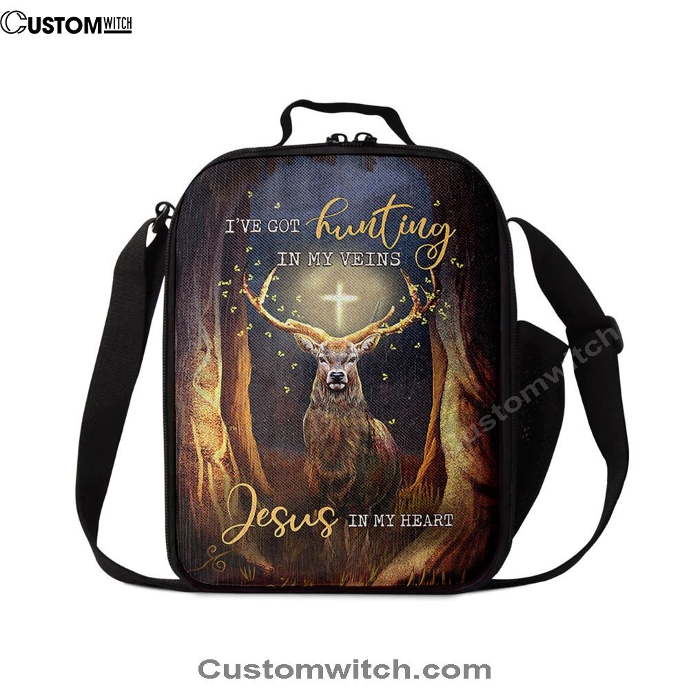 Deer I Got Hunting In My Veins Jesus In My Heart Lunch Bag, Christian Lunch Bag For School, Picnic, Religious Lunch Bag
