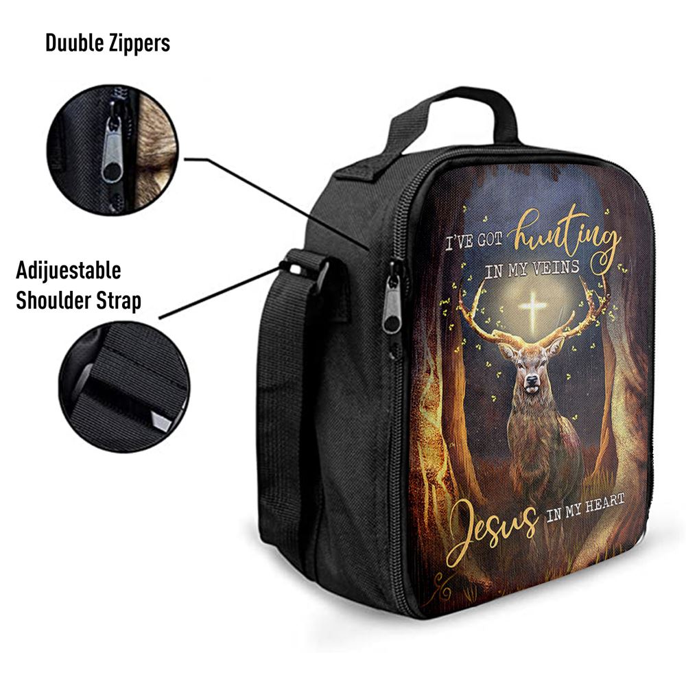 Deer I Got Hunting In My Veins Jesus In My Heart Lunch Bag, Christian Lunch Bag For School, Picnic, Religious Lunch Bag