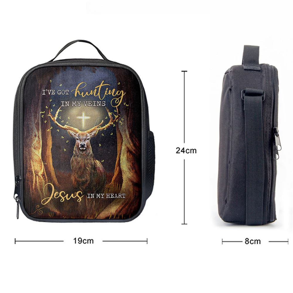 Deer I Got Hunting In My Veins Jesus In My Heart Lunch Bag, Christian Lunch Bag For School, Picnic, Religious Lunch Bag