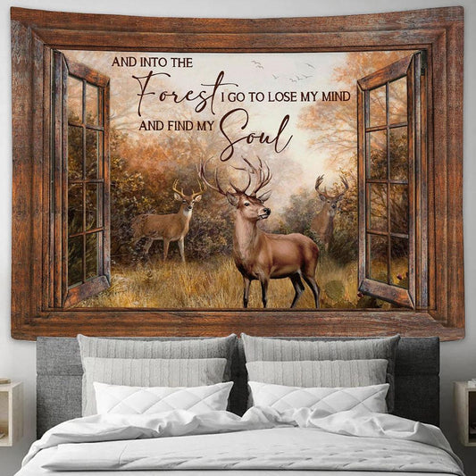 Deer Into The Forest I Go Tapestry Prints - Religious Tapestry Art - Christian Home Decor