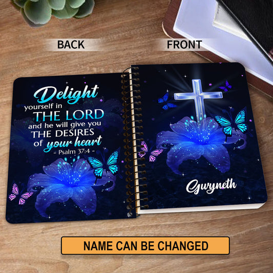 Delight Yourself In The Lord Psalm 374 Personalized Lily Spiral Notebook, Christian Spiritual Gifts For Friends