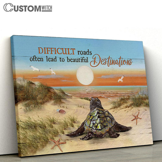 Destinations Baby Turtle Sunrise Ocean Sand Beach Canvas Wall Art - Bible Verse Canvas - Religious Prints