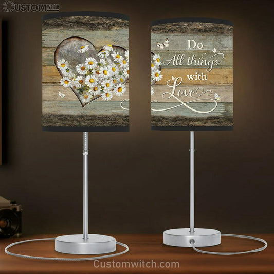Do all things with love Daisy flower butterfly Table Lamb Gift - Bible Verse Table Lamb - Religious Bedroom Decor