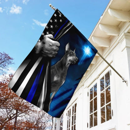 Dobermann Police Dog Thin Blue Line Christian Cross Flag, Outdoor Christian House Flag, Christian Flag, Scripture Flag, Garden Banner