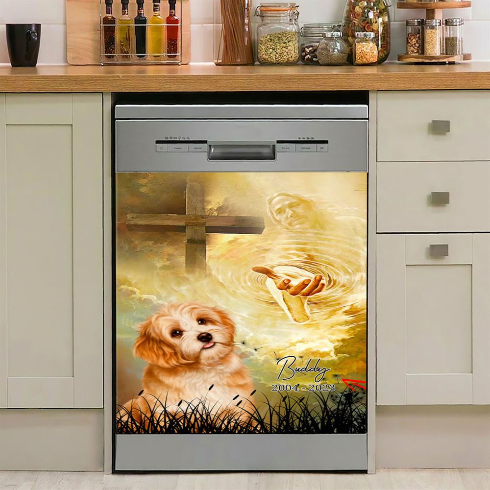 Dog Memorial Dishwasher Cover, Take My Hand Jesus Dishwasher Magnet Cover, Pet Loss Gifts