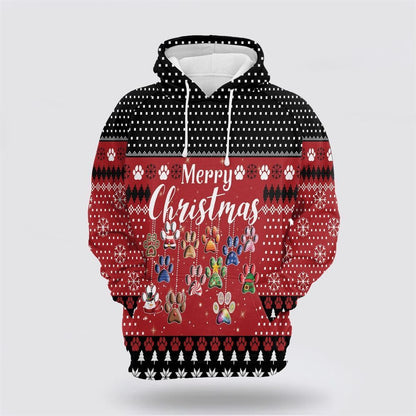 Dog Paws Merry Christmas All Over Print 3D Hoodie For Men & Women, Christmas Dog Hoodie, Christmas Hoodie Cute, Christmas Gift
