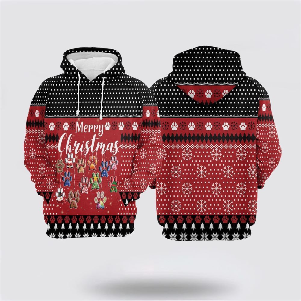 Dog Paws Merry Christmas All Over Print 3D Hoodie For Men & Women, Christmas Dog Hoodie, Christmas Hoodie Cute, Christmas Gift
