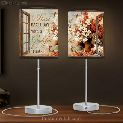 Dogwood Flower, Hummingbirds, Start Each Day With A Grateful Heart Table Lamb