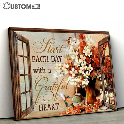 Dogwood Flower, Hummingbirds, Start Each Day With A Grateful Heart Canvas Poster
