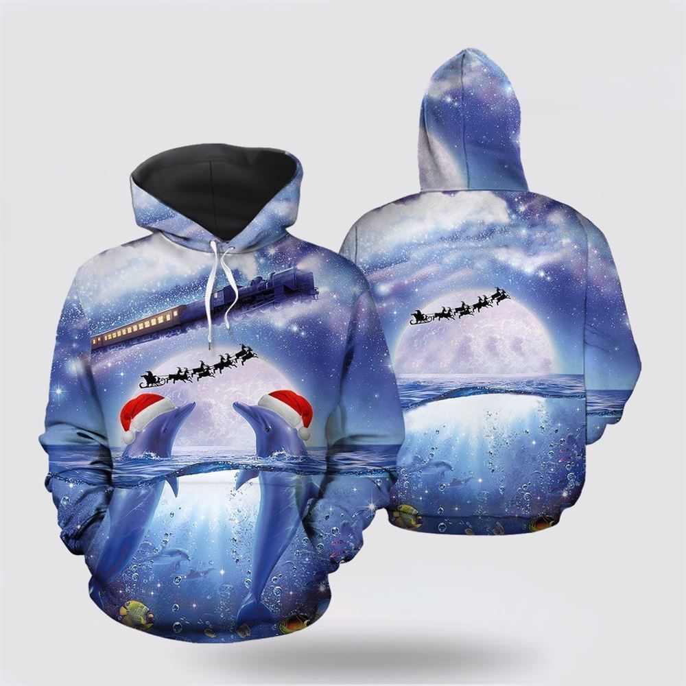 Dolphin Christmas All Over Print 3D Hoodie For Men & Women, Christmas Hoodie Cute, Christmas Gift, Christmas Fashion