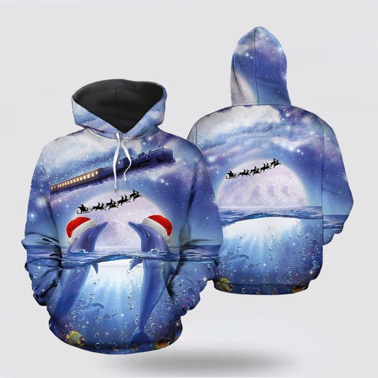 Dolphin Christmas All Over Print 3D Hoodie For Men & Women, Christmas Hoodie Cute, Christmas Gift, Christmas Fashion