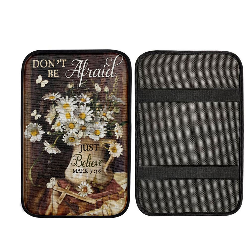 Don't Be Afraid Just Believe Flower Cross Butterfly Car Center Console Cover, Christian Car Accessories