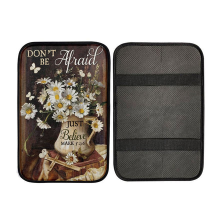 Don't Be Afraid Just Believe Flower Cross Butterfly Car Center Console Cover, Christian Car Accessories