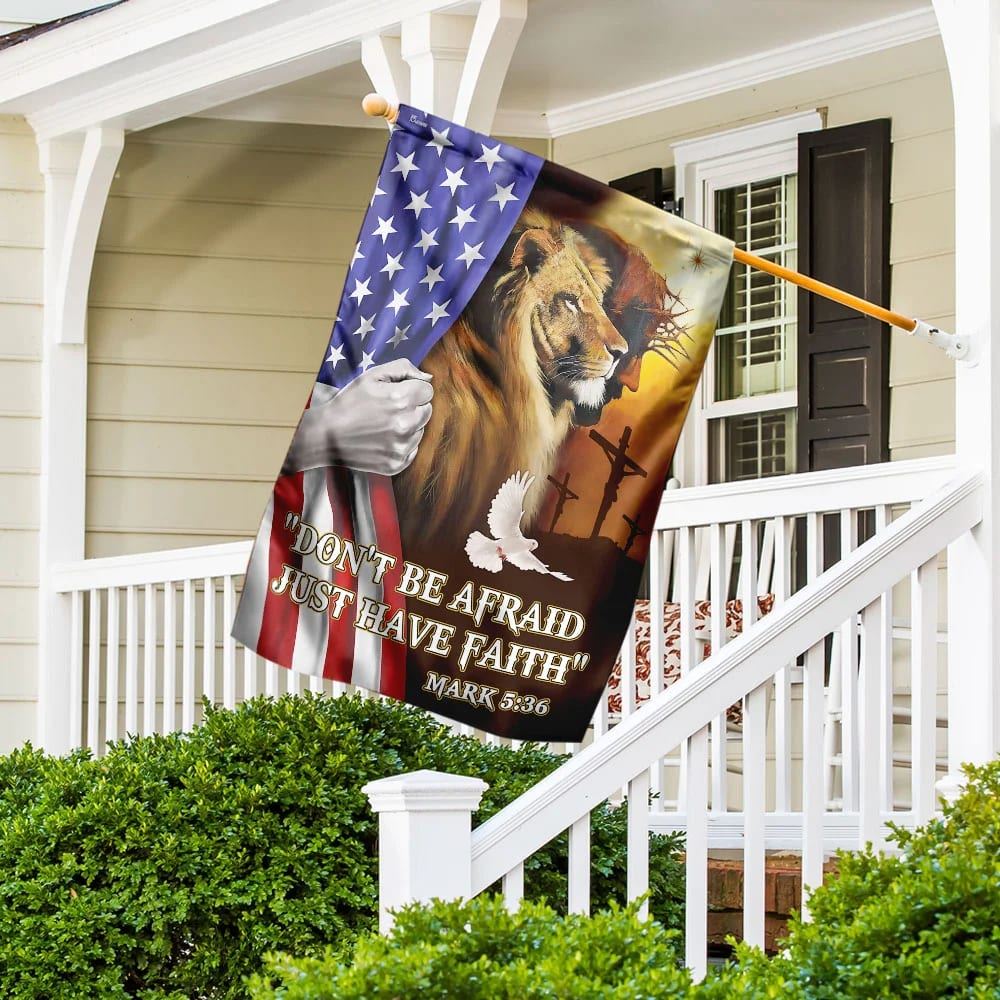 Don't Be Afraid Just Have Faith Jesus The Lion Of Judah House Flags, Christian Flag, Scripture Flag, Garden Banner