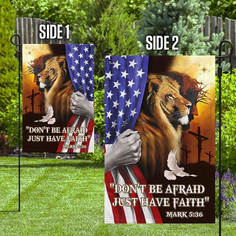 Don't Be Afraid Just Have Faith Jesus The Lion Of Judah House Flags, Christian Flag, Scripture Flag, Garden Banner