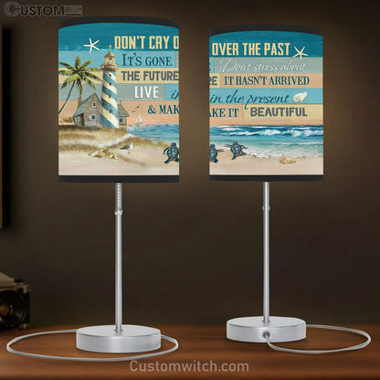 Don't Cry Over The Past Pretty Lighthouse Sea Turtle Table Lamb Gift - Bible Verse Table Lamb - Religious Bedroom Decor