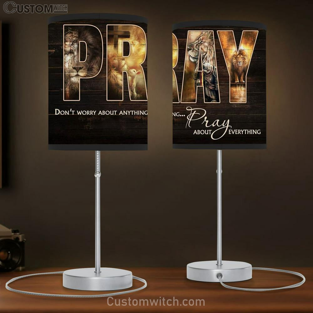 Don't Worry About Anything Pray About Everything Table Lamb - Lion Jesus Warrior Sheep Large Table Lamb Art - Christian Lamb Gift - Religious Table Lamb Prints