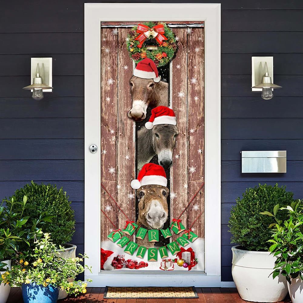 Donkeys Christmas Snow Farmhouse Door Cover, Donkeys Lover Gifts, Christmas Door Knob Covers, Christmas Outdoor Decoration