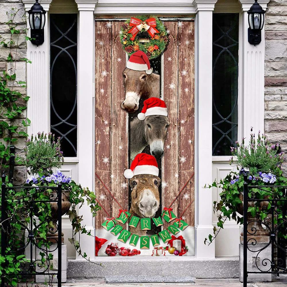 Donkeys Christmas Snow Farmhouse Door Cover, Donkeys Lover Gifts, Christmas Door Knob Covers, Christmas Outdoor Decoration