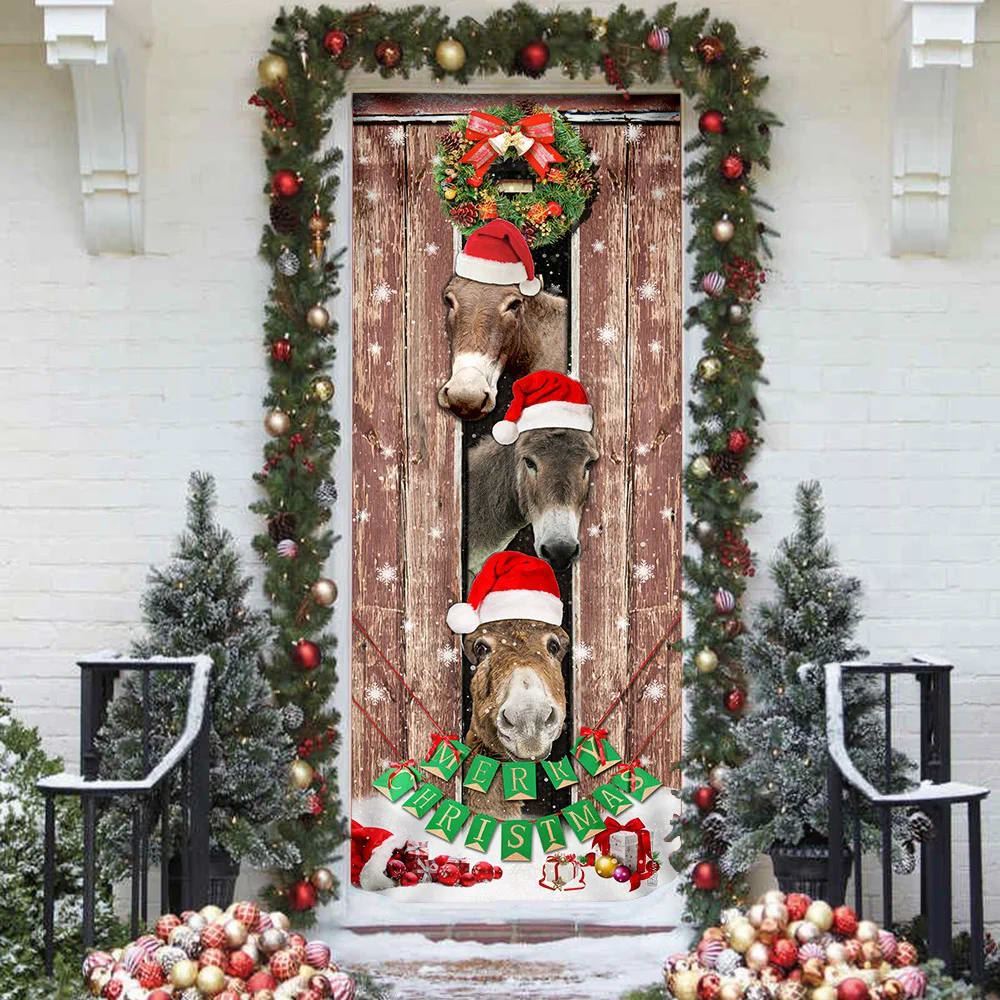 Donkeys Christmas Snow Farmhouse Door Cover, Donkeys Lover Gifts, Christmas Door Knob Covers, Christmas Outdoor Decoration